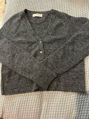 Free People cropped Charcoal V-Neck Button Cardigan Sweater